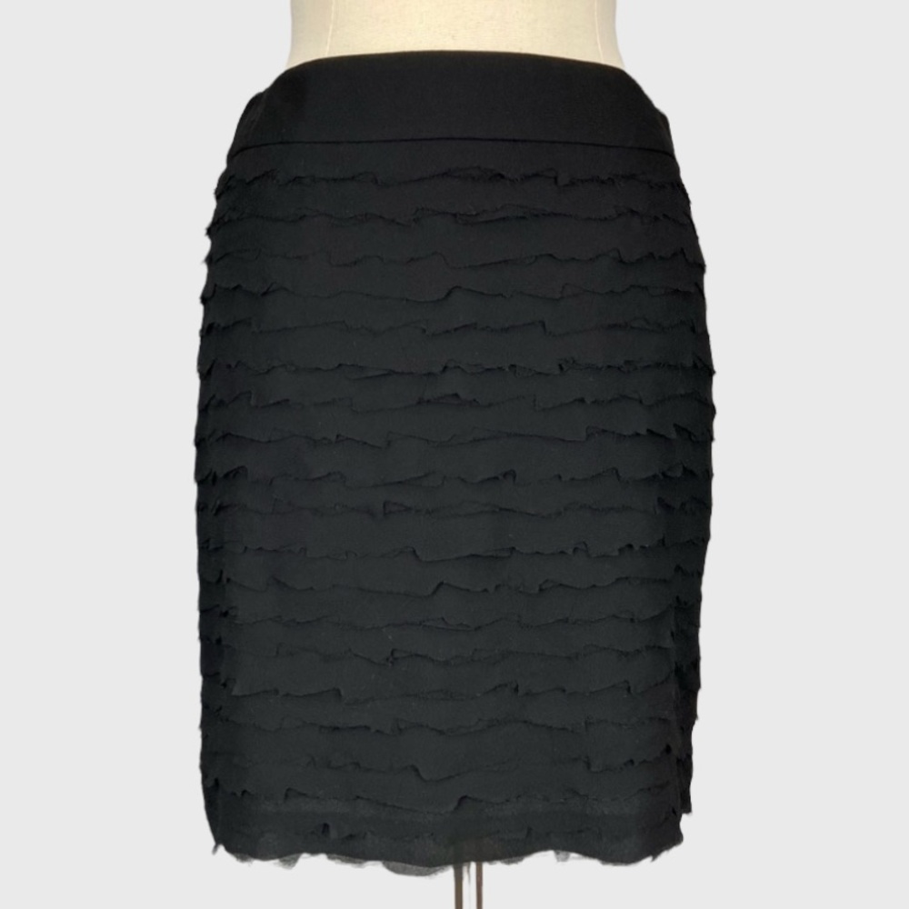 Per Se Carlisle Womens Black Pencil Straight Skirt Tiered Ruffled size 4